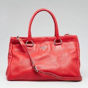 Prada Blue Vitello Daino Leather Convertible Shopping Tote Bag